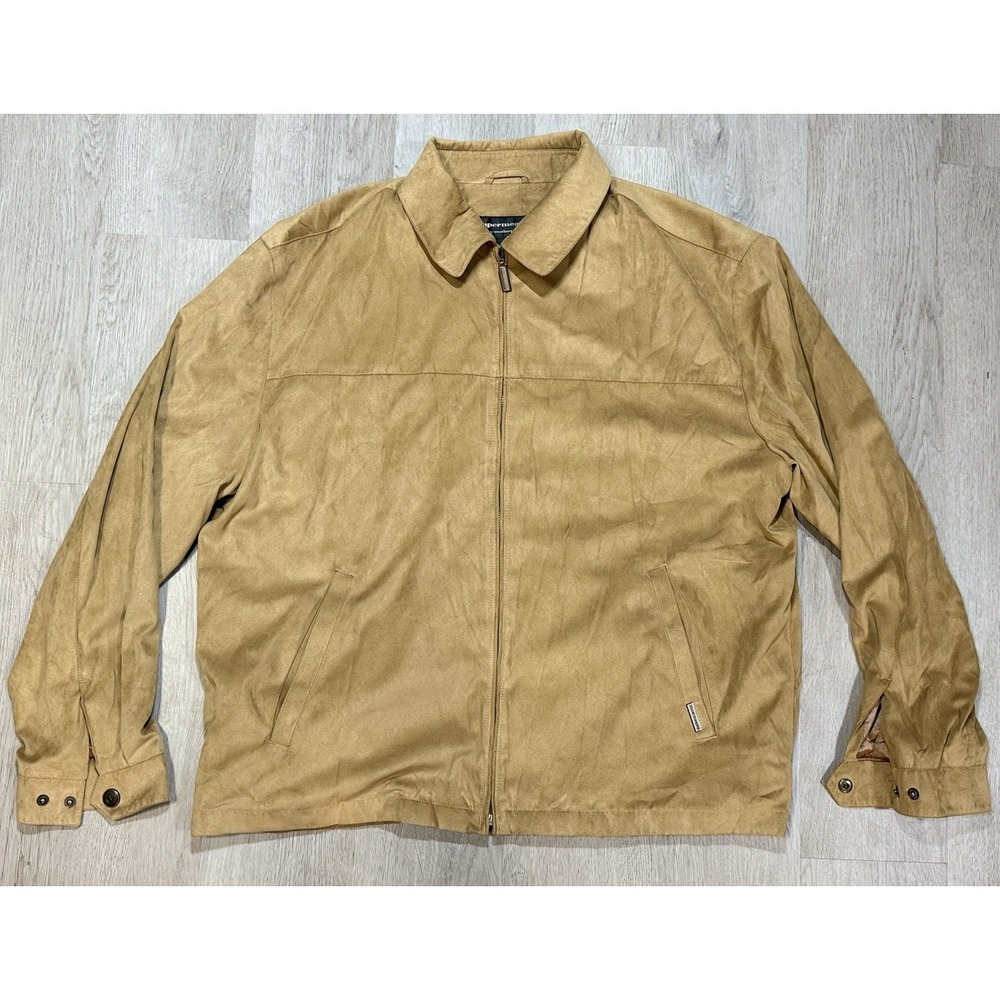 Impermeable by Weatherproof Lined Bomber Jacket Men L Khaki Full Zip Faux Suede